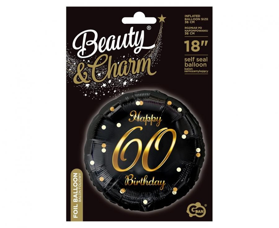 Balon foliowy Happy 60 Birthday czarny nadruk złoty 18" FG-O60Z GoDan